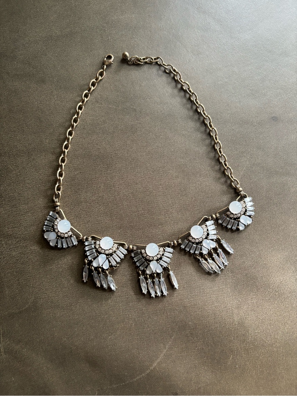 J. Crew White and Gold Fan Crystal Statement Necklace